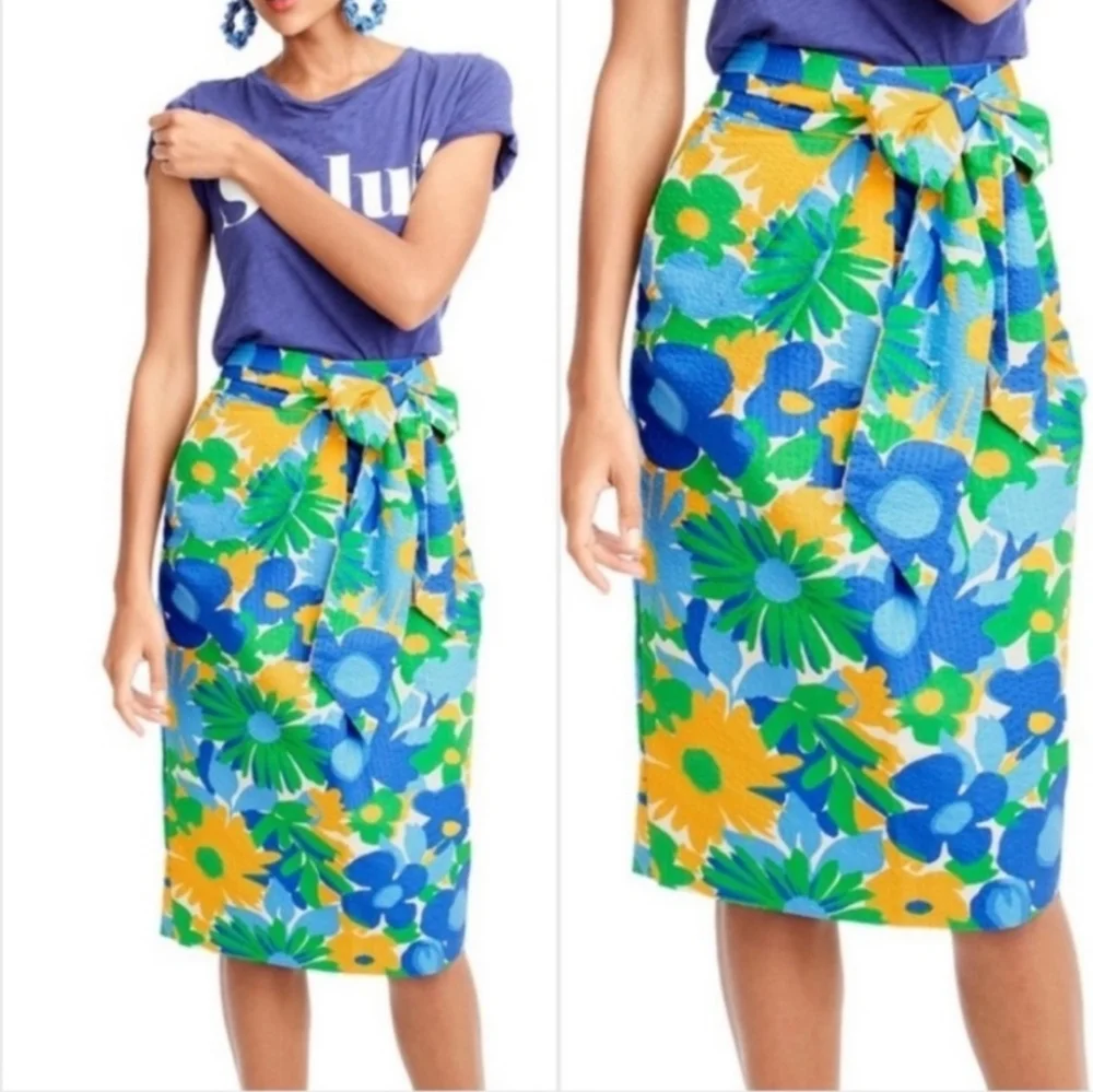 J. Crew 100% Cotton Morning Floral Tie Waist Skirt‎ Size 2
